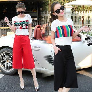 Set: Printed Chiffon Top + Cropped Pants