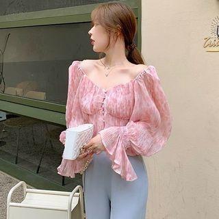 Off-shoulder Printed Cropped Blouse