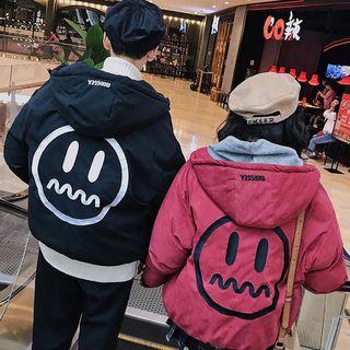 Smiley Face Hooded Zip Padded Jacket