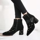 Studded Pointed Block Heel Short Boots