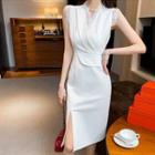 Lace Trim V-neck Sleeveless Slit Dress