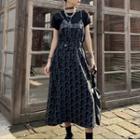 Set: Spaghetti-strap Floral Print Midi A-line Dress + Waist Bag