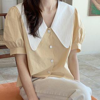 Contrast Collar Short-sleeve Blouse
