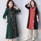 Floral Panel 3/4-sleeve A-line Dress