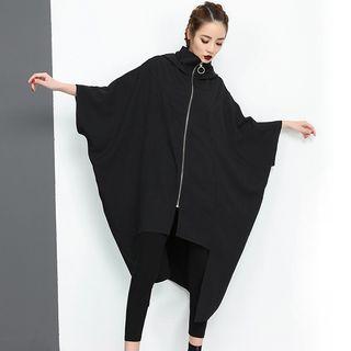 Lettering Batwing-sleeve Hooded Zip Jacket