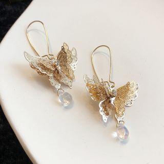 Rhinestone Butterfly Drop Earring 1 Pair - As Shown In Figure - One Size
