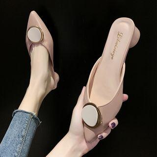 Disc Pointy-toe Chunky-heel Mules
