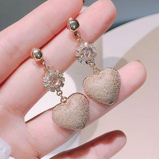 Heart Ear Stud 1 Pair - Beige Heart - Gold - One Size