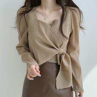 Square Neck Tie-strap Cropped Blouse