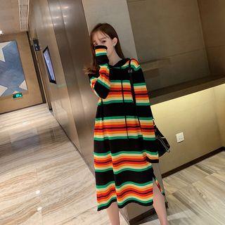 Rainbow Stripe Hooded Midi Knit Dress