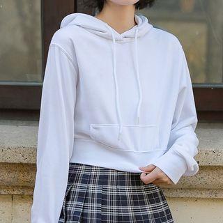 Plain Cropped Hoodie White - One Size