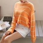 Crew-neck Long-sleeve Striped Knit Top