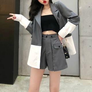 Color Block Blazer / High Waist Shorts