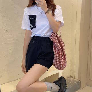 Set: Short Sleeve Printed T-shirt + A-line Shorts