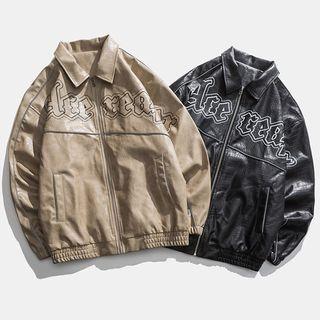 Long-sleeve Faux Leather Printed Jacket