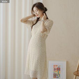 Bell-cuff Floral Midi Chiffon Dress