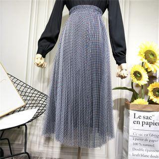 High-waist Plaid Mesh Skirt