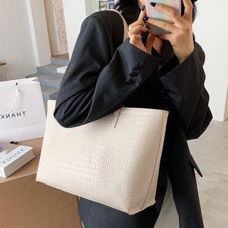 Set: Crocodile Grain Tote Bag + Zip Pouch