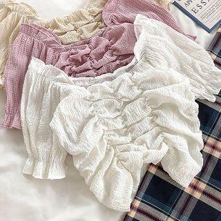 Plain Frilled Square-neck Short-sleeve Top