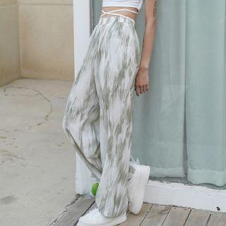 Tie-dye Print Wide-leg Pants / Plain Sweatshorts
