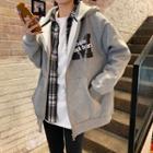 Letter Printed Zipped Hooded Jacket As Shown In Figure - One Size
