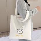 Print Canvas Tote Bag Duck - White - One Size