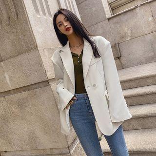 Single-button Pintuck-back Longline Blazer