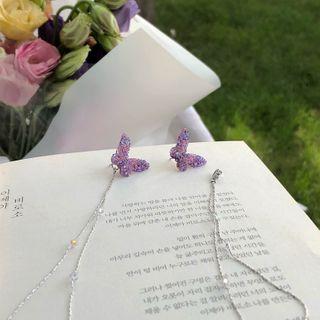 Resin Butterfly Fringed Earring 1 Pair - 925 Silver Needle Earrings - One Size