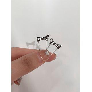 Bow Safety Pin Sterling Silver Earring 1 Pair - Silver - One Size