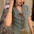 Short-sleeve Lace-up Denim Crop Shirt