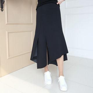 Slit Asymmetric-hem Long Skirt
