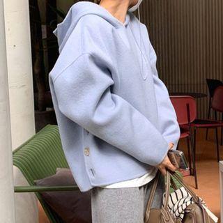 Plain Slit-side Hoodie Light Blue - One Size