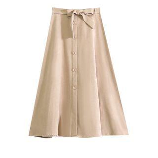 Lace-up Bow Single-breasted Midi Skirt
