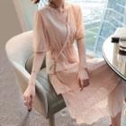 V-neck Short-sleeve A-line Tiered Dress