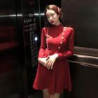 Mock Neck Buttoned High Waist Knit Dress