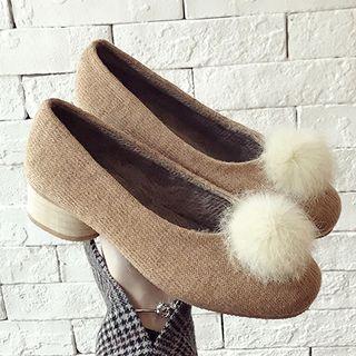 Furry Ball Accent Low-heel Pumps