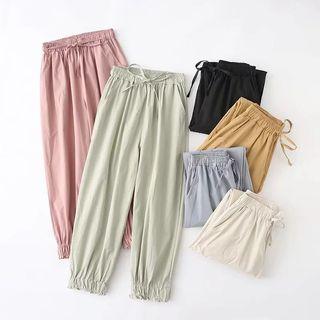 Tie-waist Gathered Cuff Harem Pants