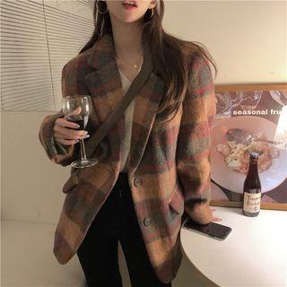 Oversized Plaid Pocket-detail Long-sleeve Jacket