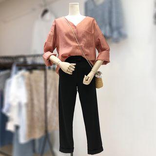 Set: V-neck Blouse + Straight Cut Pants