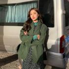 Single-breasted Blazer / Long-sleeve Floral Print Midi A-line Dress / Long-sleeve Mock-neck Top