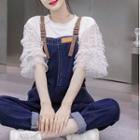 Elbow-sleeve Lace Blouse / Denim Dungaree / Set