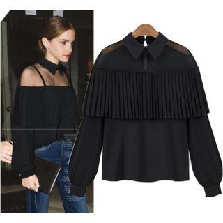 Sheer-panel Pleated Blouse