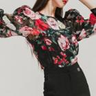 Long-sleeve Floral Print Puffy Blouse