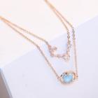Rhinestone Faux Crystal Pendant Layered Necklace Gold - One Size