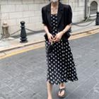 Short-sleeve Plain Blazer / Leopard Print Strappy Dress