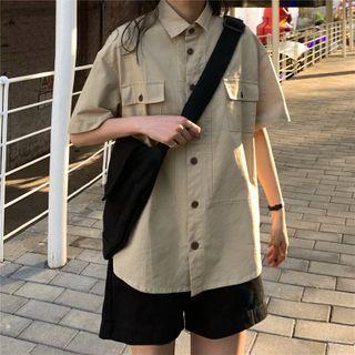 Pocket Detail Short-sleeve Shirt Khaki - One Size