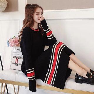 Contrast-trim Rib-knit Midi Sweater Dress