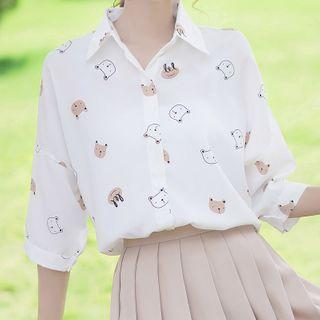 Cartoon Print Elbow-sleeve Blouse