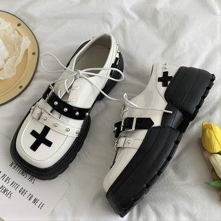 Platform Crisscross Applique Studded Lace-up Shoes