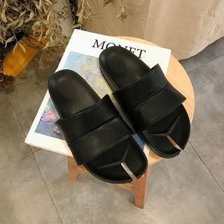 Plain Wide Strap Flat Slide Sandals